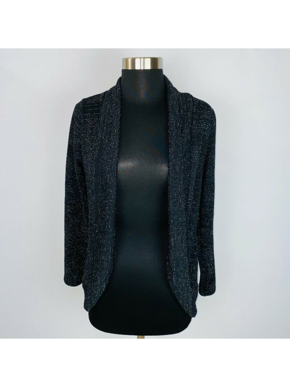 AB Studio Open Front Cardigan Sweater Womens  Black Metallic Accent M